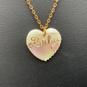 Vintage Baby Heart Necklace With Mother‎ Of Pearl Inlay Gold Tone Chain 18"
